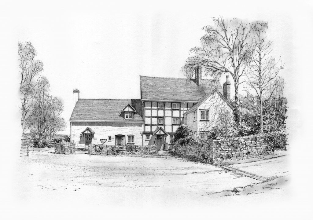 Pen and ink drawing of Cowleigh Park Farm